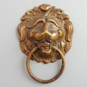 Vintage Antique Art  Small Furniture Door Cabinet Knob Handle Copper Brass Lion