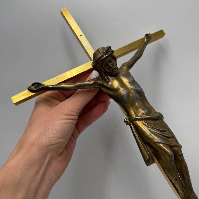 Vintage Jesus Crucifix Wall Cross Brass Tone Catholic Christian