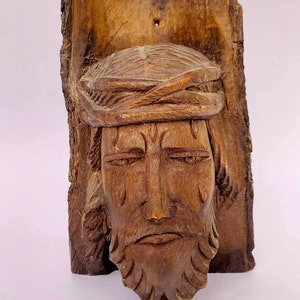 Antique Vintage Religion Hand Carved Wooden Figure Head Jesus Christ Gift