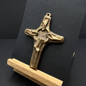 Vintage German Bronze Wall Cross: Mid-Century Christian Decor