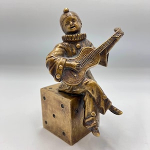 Antique Vienna Bronze Pierrot Figurine: Collectible Musical Statue