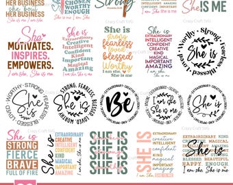 20 She Is Me SVG PNG Bundle, Positive quote Svg, Woman affirmation Svg, She is me SVG, Women Empowerment Bundle, Inspirational Svg for Women