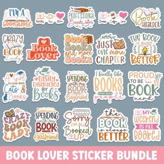 Book Lovers Sticker PNG Bundle, Book Stickers Pack, Bookish Stickers, Reader Stickers, Book Quotes Png Bundle, Book Worm Reading Sticker