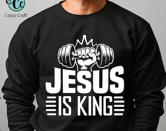 Camiseta Jesús es rey png, Camiseta Gimnasio y Jesús svg png, Fitness cristiano png, Camiseta Gimnasio cristiano png. Digital