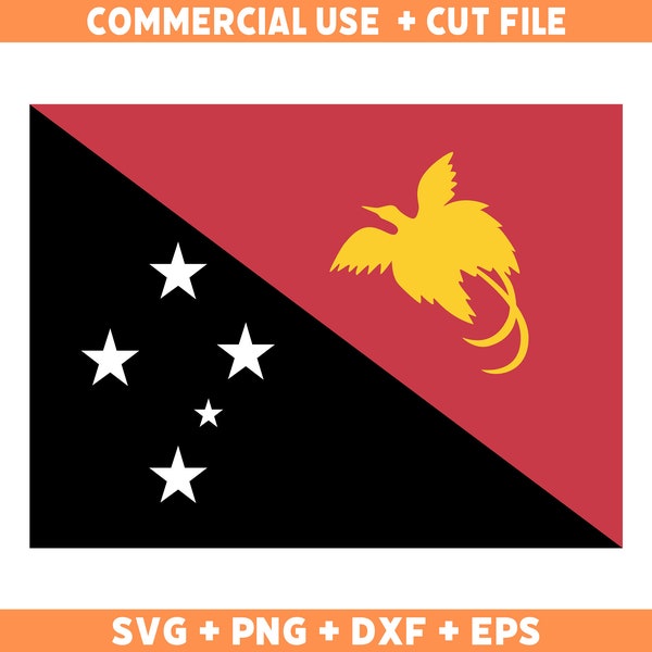 Papouasie-Nouvelle-Guinée drapeau SVG Couleurs originales, Papouasie-Nouvelle-Guinée Drapeau Png, Utilisation commerciale pour impression à la demande, Fichiers coupés pour Cricut, Fichier coupé