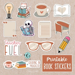 Digital Sticker Book Lover Bundle PNG, Fantasy Digital Stickers, Book Lover Stickers, Teacher Digital Stickers, Funny reading stickers