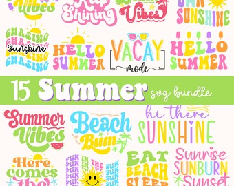 Cute Summer Svg Bundle, Summer Vibes Svg, Summer Retro Bundle, Retro Svg Bundle, Retro Summer SVG Bundle, Beach SVG, Beach Quotes Svg