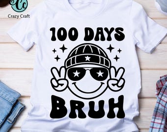 100 Days Bruh SVG, 100 Days of School SVG, Kids SVG, Regalo per insegnante, Happy 100 days SVG, Retro Smiley Face Png, 100 Days Teacher Shirt svg