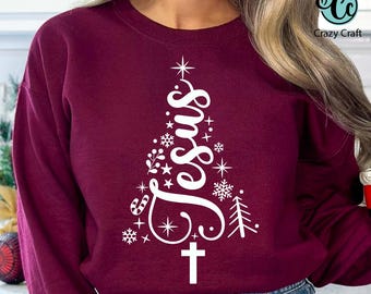 Gesù SVG PNG, maglietta natalizia cristiana png, albero di Natale di Gesù svg, Gesù svg, Natale svg, versetto biblico, fede png, digitale