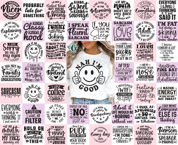 50 Sarcasm Svg Png Bundle, Adult shirt png, Sarcastic Svg Bundle, Funny quotes bundle svg,