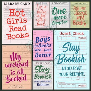 vintage Library Card Book Quote PNG Bundle, Library Card Bundle, Hot Girls Read Books png, Boom cite png, conception de cartes de bibliothèque, numérique