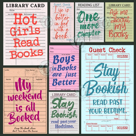 Vintage Library Card Book Quote PNG Bundle, Library Card Bundle, Hot Girls Read Books png, Boom quotes png, Library Card design, Digital