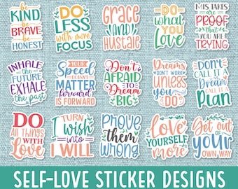 Selbstliebe-Aufkleber-Bundle, Aufkleber-Pack für psychische Gesundheit, Affirmationen Zitate Bundle, Bewusstsein für psychische Gesundheit, inspirierende svg, printable