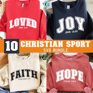 Pacote de 10 PNG de SVG de esporte cristão, Bestseller de SVG cristão, Svg de beisebol, Design de camiseta esportiva, Svg de graça, Svg de esperança, Svg de oração, Cricut
