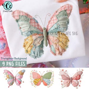 Patchwork Butterfly PNG, Faux Fabric T-Shirt Design, Spring Clipart (9 Files)