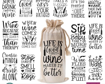 Pakiet toreb na wino w formacie SVG, pakiet świątecznych toreb na wino, zabawna torba na prezent, pliki do cięcia wina w formacie SVG, pakiet win w formacie SVG, cytaty o winie, pakiet toreb na prezent wina