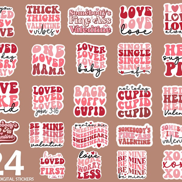 Retro Valentine Png bundle, Digital Stickers bundle, Boho Valentine SVG Bundle, Valentine's day digital sticker Png, Svg, Dxf, Eps