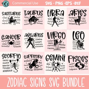 Zodiac Sign SVG Bundle, Zodiac SVG Bundle, Zodiac Bundle Svg Dxf Eps Png, Zodiac printable art, Zodiac vector svg, svg for Cricut, Laser cut