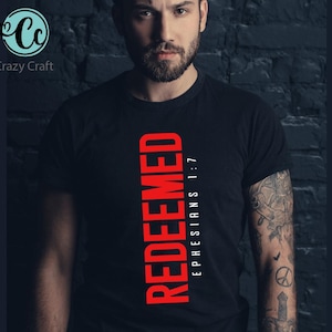 REDEEMED SVG Png shirt designs, Christian Men&#39;s Front and Back Svg Designs, Faith-Based Sayings, Christian SVG bundle, Christian Apparel