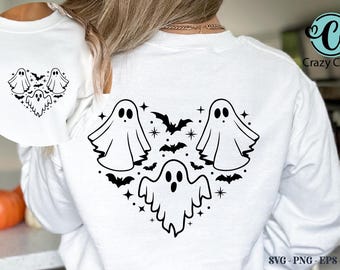Ghost Heart Svg, Ghost Heart shirt Png, Spooky Season Svg, Ghost Clip Art, Boo Svg, Kids Halloween Shirt Svg, Svg Files For Cricut
