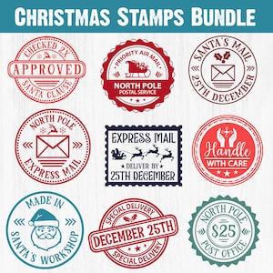 Kerstman stempelbundel, Noordpoolpost Express Post Svg, Noordpool Svg-bundel, kerststempel Svg, speciale bezorging Dvg, Santa Seal Svg