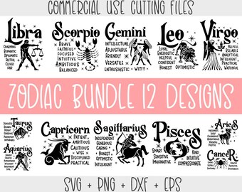 Zodiac Signs SVG Bundle, Horoscope SVG Bundle, Zodiac Signs Clipart Png, Horoscope Gift Svg Cut Files for Cricut, Positive Zodiac Traits Svg