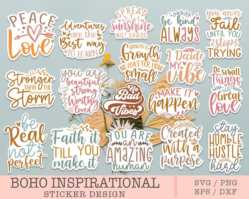 Boho Inspirational Sticker Bundle, Inspirational Sticker Bundle Png ...