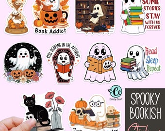 Spooky Bookish Sticker PNG, Halloween book sticker, Book sticker png, Book Lover Shirt Png, Ghost Books Horror, Cozy Bookish Ghost Spooky