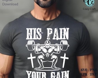 Camiseta "Su dolor es tu ganancia" png, Camiseta de gimnasio y Jesús svg png, Fitness cristiano png, Camiseta de gimnasio cristiano png