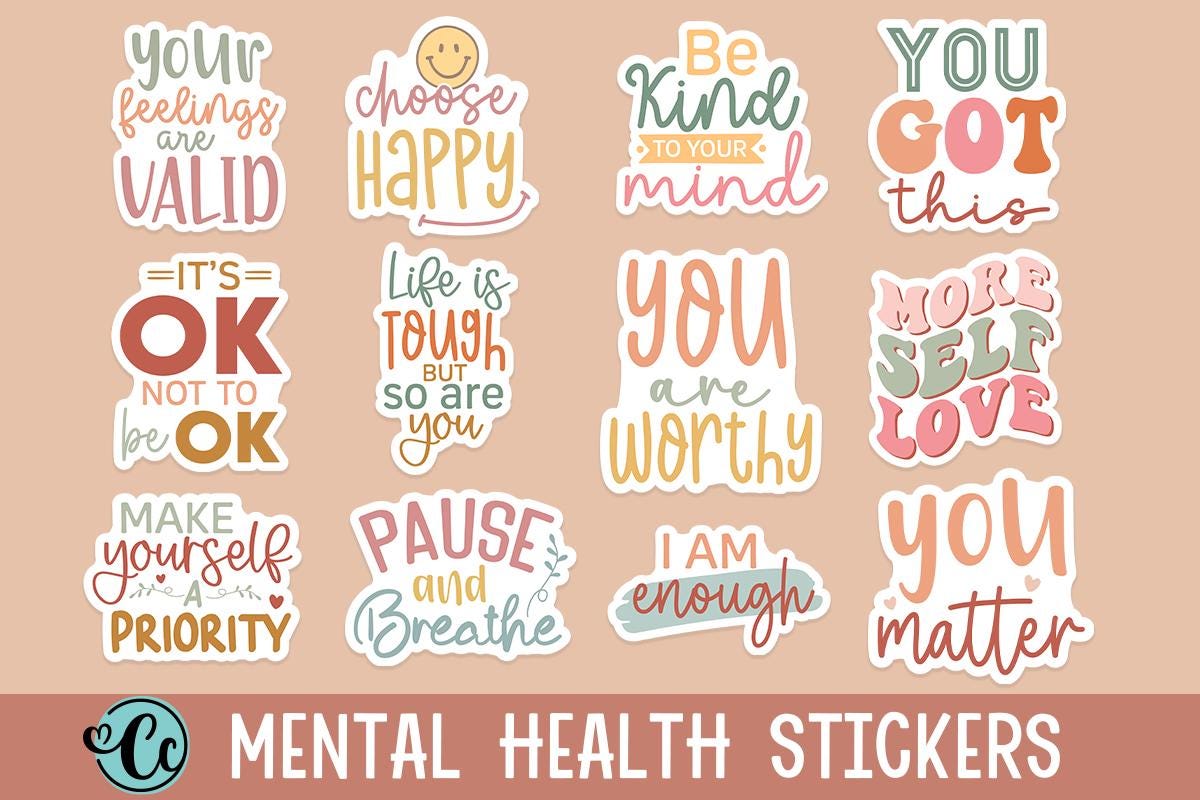 Mental Health Stickers, Mental Health Sticker Pack, Affirmations Quotes ...