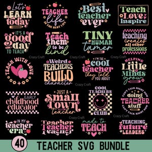 40 zwarte en kleurrijke leraar SVG PNG-bundel, leraar SVG-bundel, leraar citaat SVG, leraar shirt, terug naar school SVG, gesneden bestanden voor de Cricut