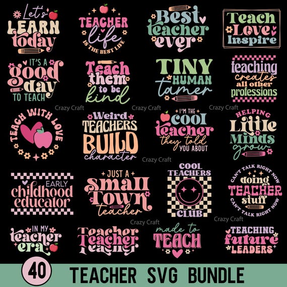 40 Black And Colorful Teacher SVG PNG Bundle, Teacher Svg Bundle, Teacher Quote Svg, Teacher Shirt, Back To School Svg, Cut Files for Cricut