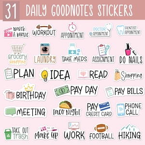 31 pegatinas de GoodNotes con íconos de la vida diaria, pegatinas para planificador diario, pegatinas de GoodNotes, pegatinas de OneNote, pegatinas digitales de Notability, imprimibles