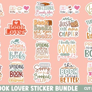 Book Lovers Sticker PNG Bundle, Book Stickers Pack, Bookish Stickers, Reader Stickers, Book Quotes Png Bundle, Book Worm Reading Sticker image 2