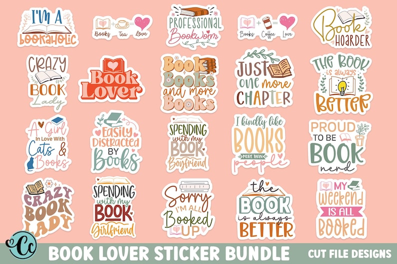 Book Lovers Sticker PNG Bundle, Book Stickers Pack, Bookish Stickers, Reader Stickers, Book Quotes Png Bundle, Book Worm Reading Sticker image 2