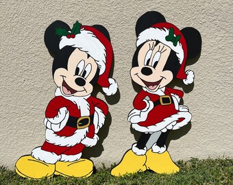 Santa and Mrs. Clause Mickey and Minnie Mouse Yard Sign/Yard Art/Yard Decor/Christmas Yard Art/Wooden Yard Art/Mickey Yard/Minnie Art