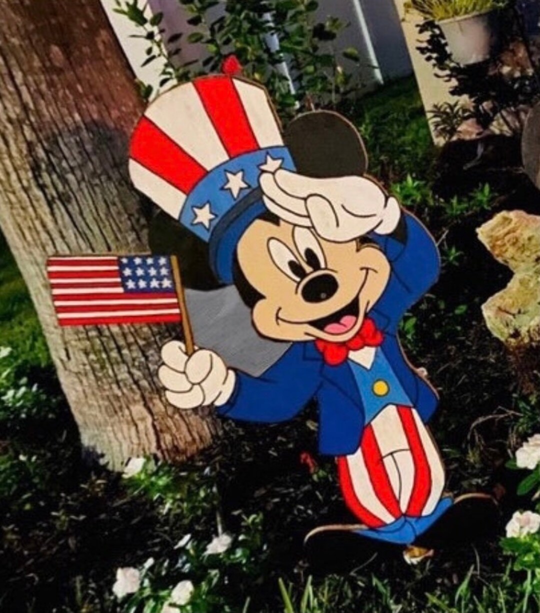 4th of July Mickey Mouse Yard Sign/wooden Yard Art/mickey Mouse Yard Art/4th of July Decor - Etsy