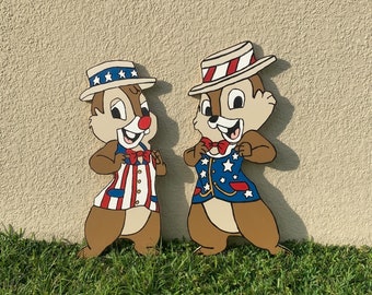 Chip and Dale Fourth of July Yard Signs/Yard Art/Fourth of July Yard Art/Wooden Yard Art/Chip and Dale Art