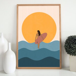 Surfer Girl Walking Toward Sun Digital Art Hawaii Aloha