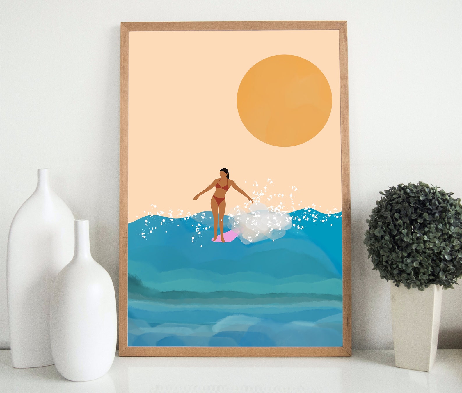 Surfing Watercolors Surfer Girl Digital Art Hawaii Aloha - Etsy