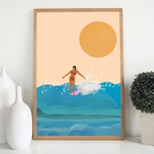 Surfing Watercolors Surfer Girl Digital Art Hawaii Aloha