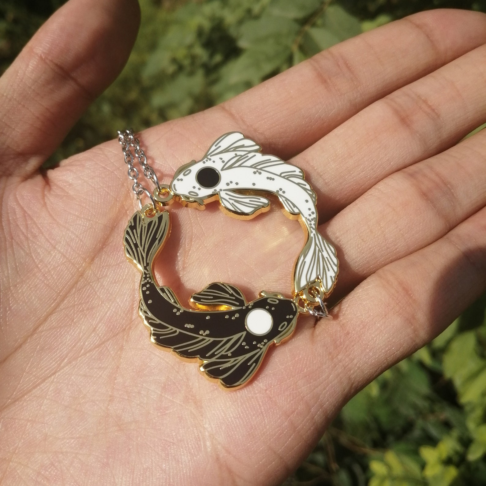 Black White Yin Yang Koi Fish Necklace Matching Lucky