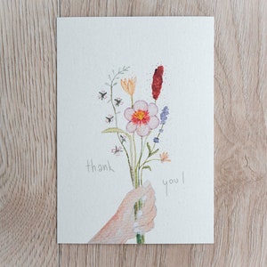 Dankeskarte Blumen, mit persönlicher Note, minimalistisch schlicht, Grußkarten, Blumenstrauß, pastell, öko