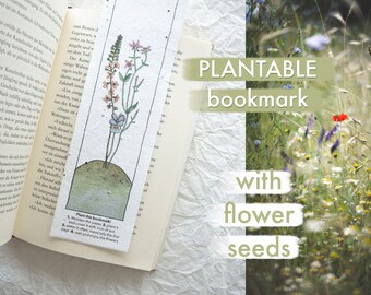 Plantable Bookmark with Summer Flower Seeds, for Book Lovers, Watercolor