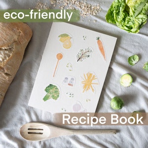 Ricettario sostenibile / libro di cucina / carta riciclata / cucina / minimalista / carta a righe / ecologico / design semplice / illustrazioni
