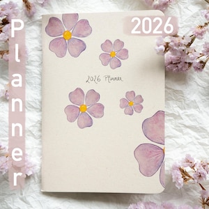 2026年ウィークリープランナー、花柄A5アジェンダ - 月間概要、物理ダイアリー、サステナブル