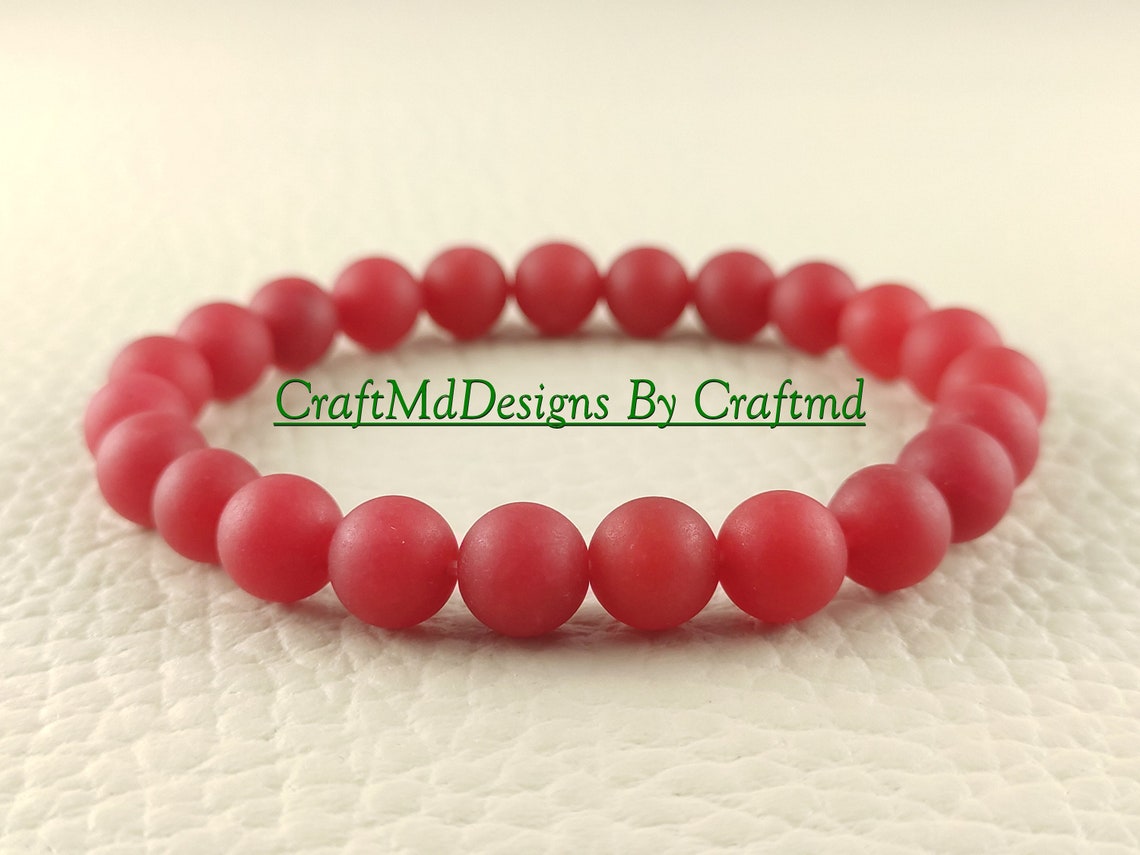 Matte Red Jade Bracelet Beaded Bracelet Red Jade Beads Red Etsy