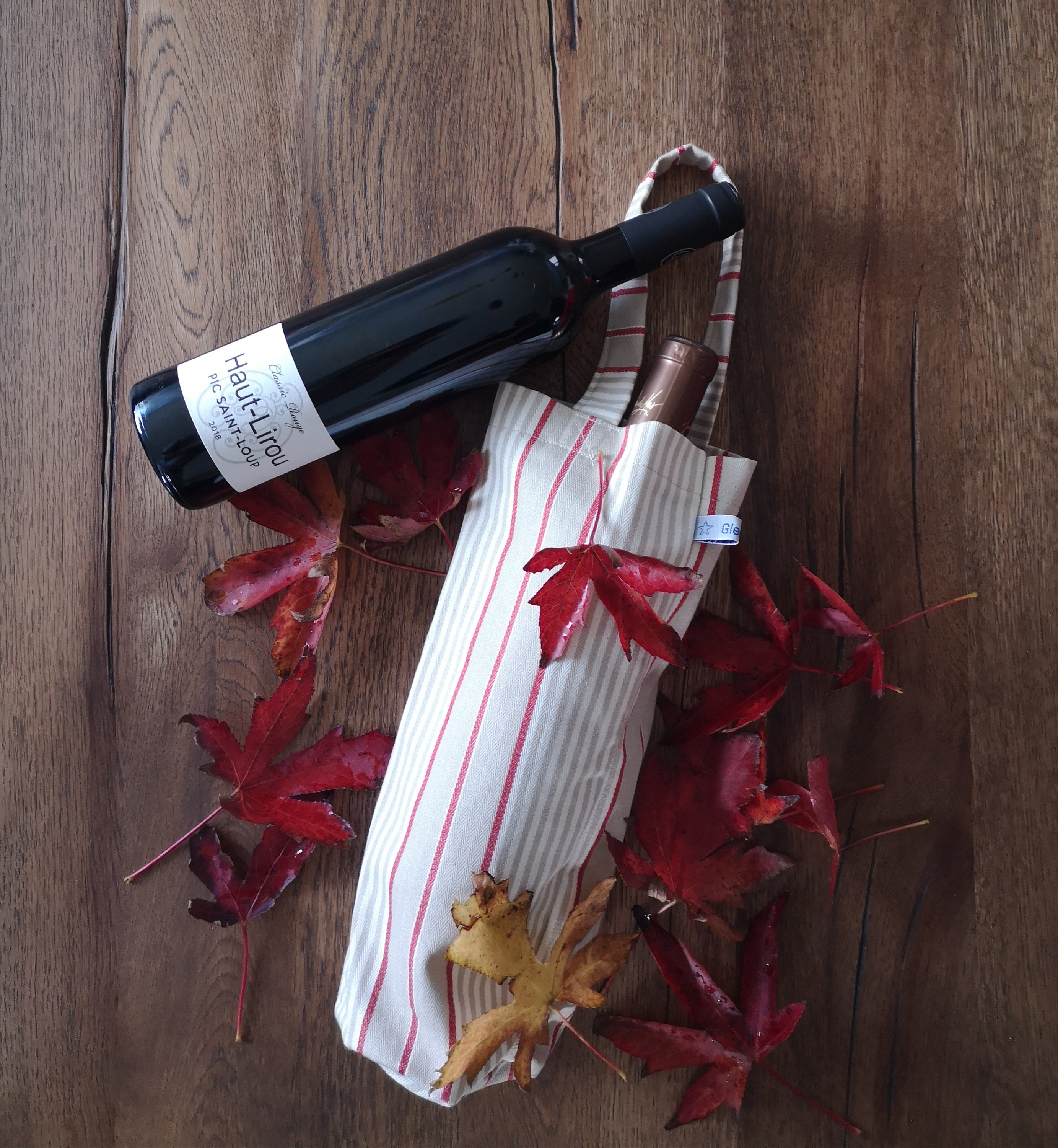 Sac Porte Bouteille Rayé Bordeaux Beige