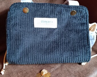 Philomène - toiletry/makeup case, petrol blue/light blue gingham