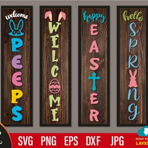 SVG Easter porch Sign Bundle | Welcome Peeps Easter Porch Sign | Happy Easter Porch Sign | Hello Spring Porch Sign SVG for Cut Machine.
